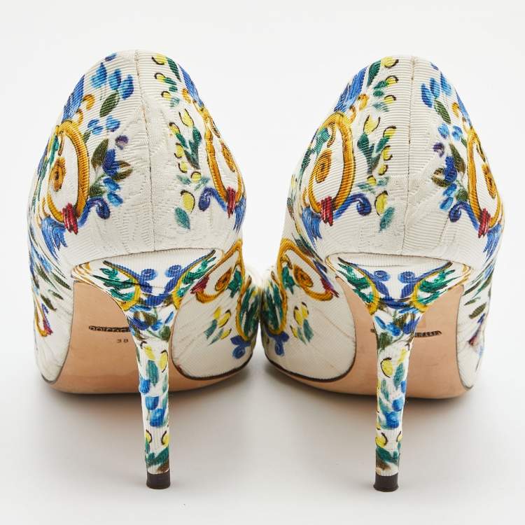 Pre Owned Dolce & Gabbana Multicolor Floral Fabric Crystal Embellished Bellucci Pumps Size 38