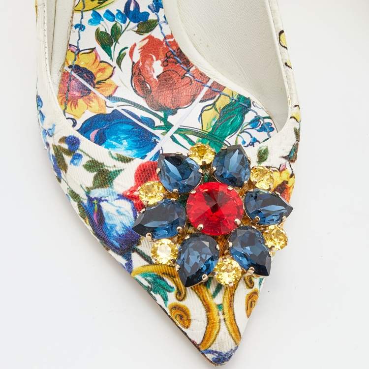 Pre Owned Dolce & Gabbana Multicolor Floral Fabric Crystal Embellished Bellucci Pumps Size 38