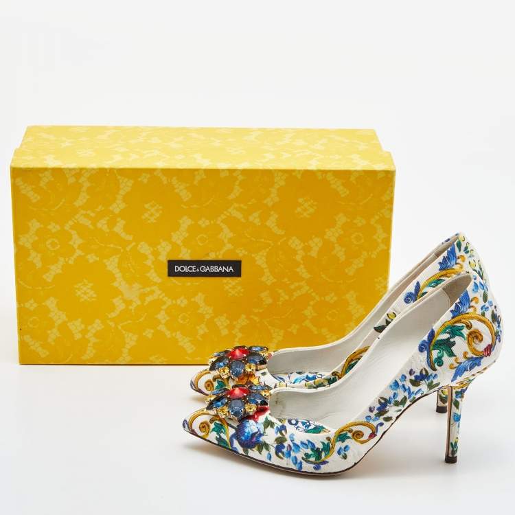 Pre Owned Dolce & Gabbana Multicolor Floral Fabric Crystal Embellished Bellucci Pumps Size 38