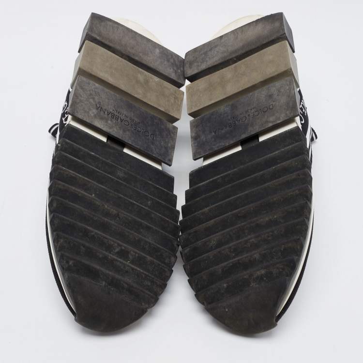 Pre Owned Dolce & Gabbana Black Knit Fabric Sorrento Slip On Sneakers Size 39