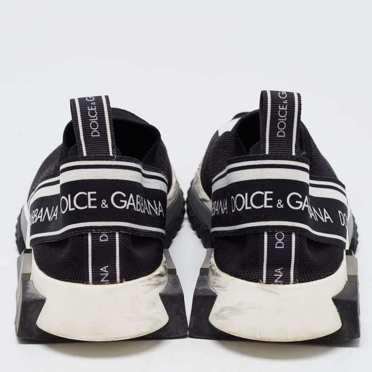 Pre Owned Dolce & Gabbana Black Knit Fabric Sorrento Slip On Sneakers Size 39