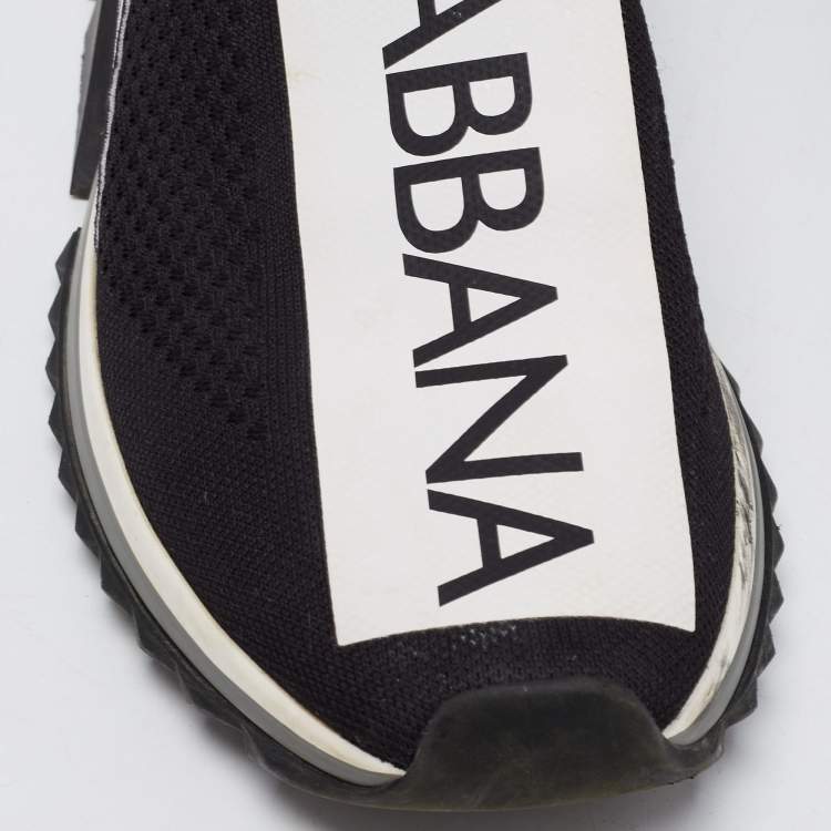 Pre Owned Dolce & Gabbana Black Knit Fabric Sorrento Slip On Sneakers Size 39