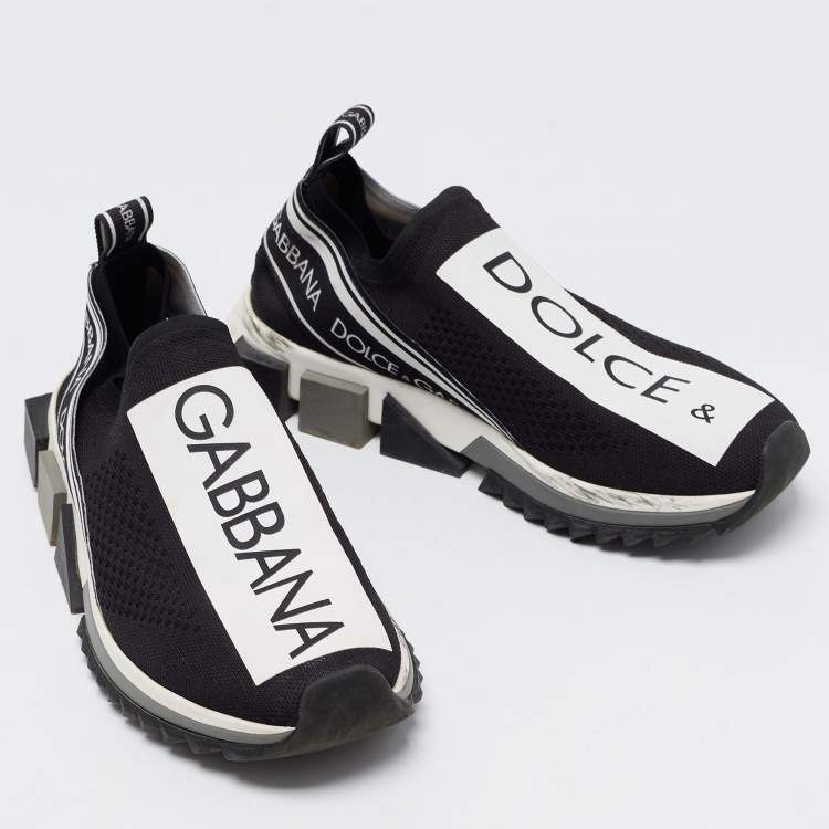 Pre Owned Dolce & Gabbana Black Knit Fabric Sorrento Slip On Sneakers Size 39