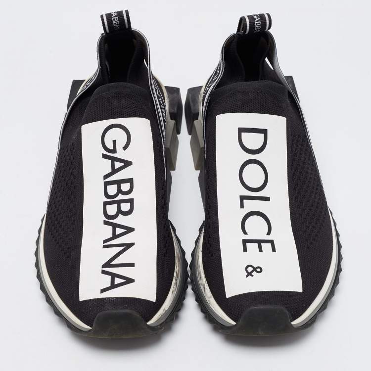 Pre Owned Dolce & Gabbana Black Knit Fabric Sorrento Slip On Sneakers Size 39