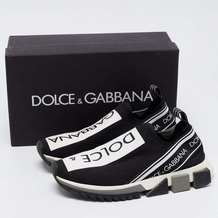 Pre Owned Dolce & Gabbana Black Knit Fabric Sorrento Slip On Sneakers Size 39