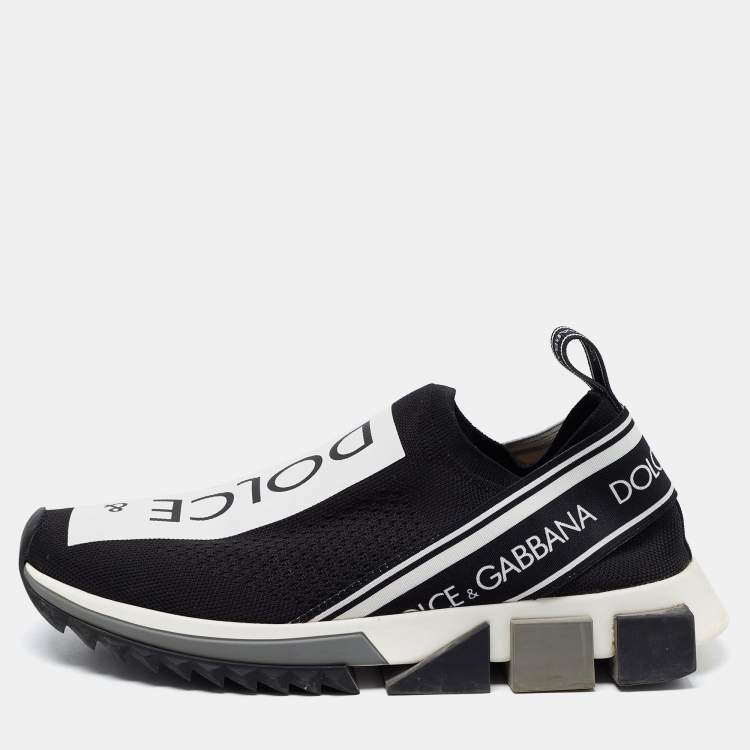 Pre Owned Dolce & Gabbana Black Knit Fabric Sorrento Slip On Sneakers Size 39