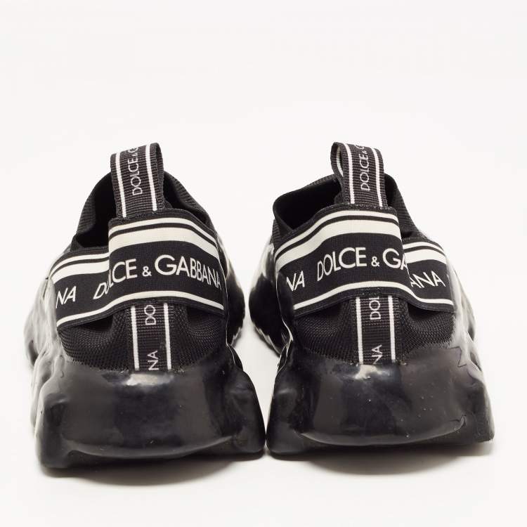 Pre Owned Dolce & Gabbana Black Knit Fabric Sorrento Slip On Sneakers Size 39