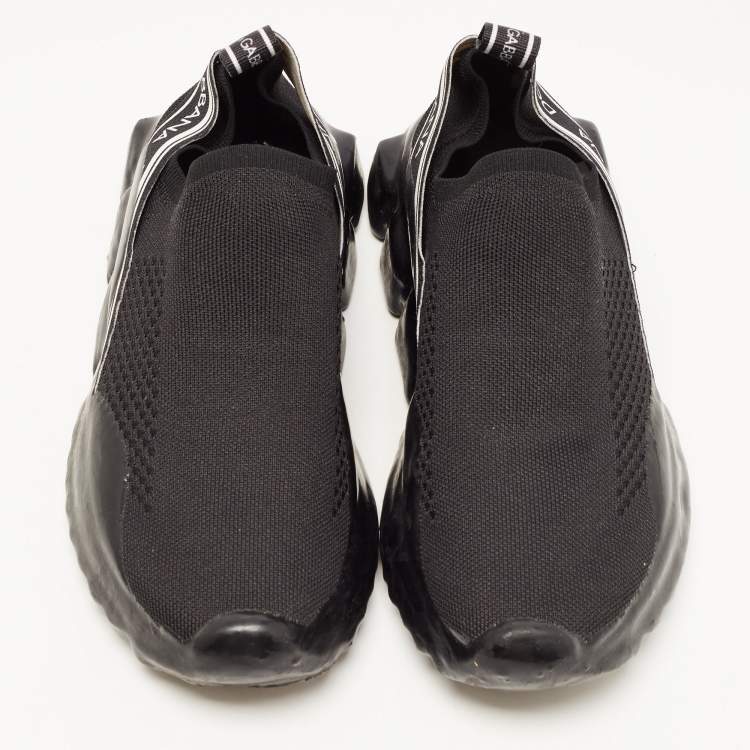 Pre Owned Dolce & Gabbana Black Knit Fabric Sorrento Slip On Sneakers Size 39