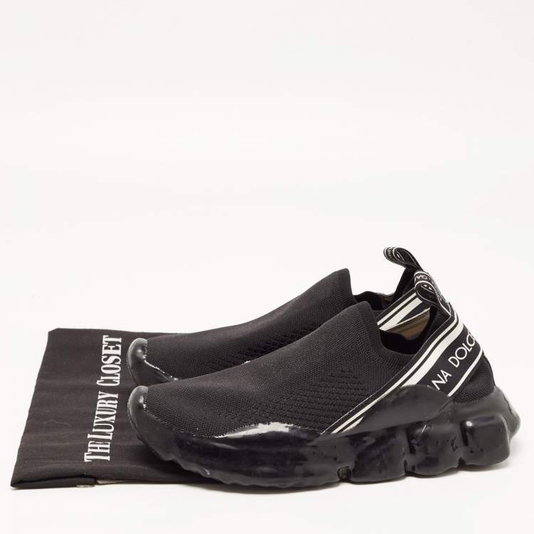 Pre Owned Dolce & Gabbana Black Knit Fabric Sorrento Slip On Sneakers Size 39