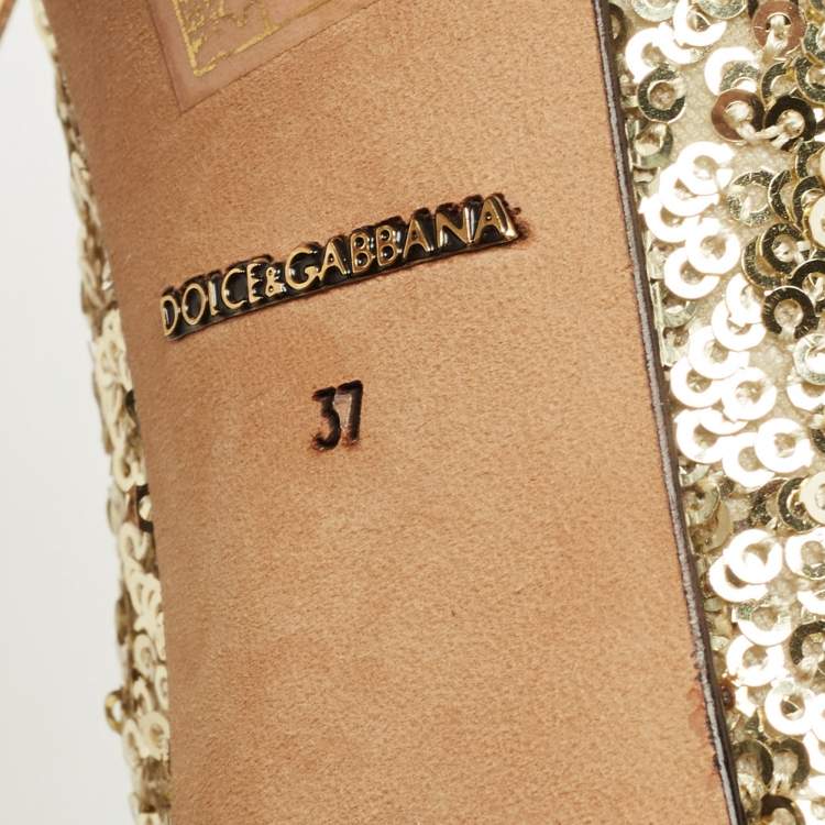مملوكة مسبقًا Dolce & Gabbana Gold Sequin Block Heels Pumps Size 37