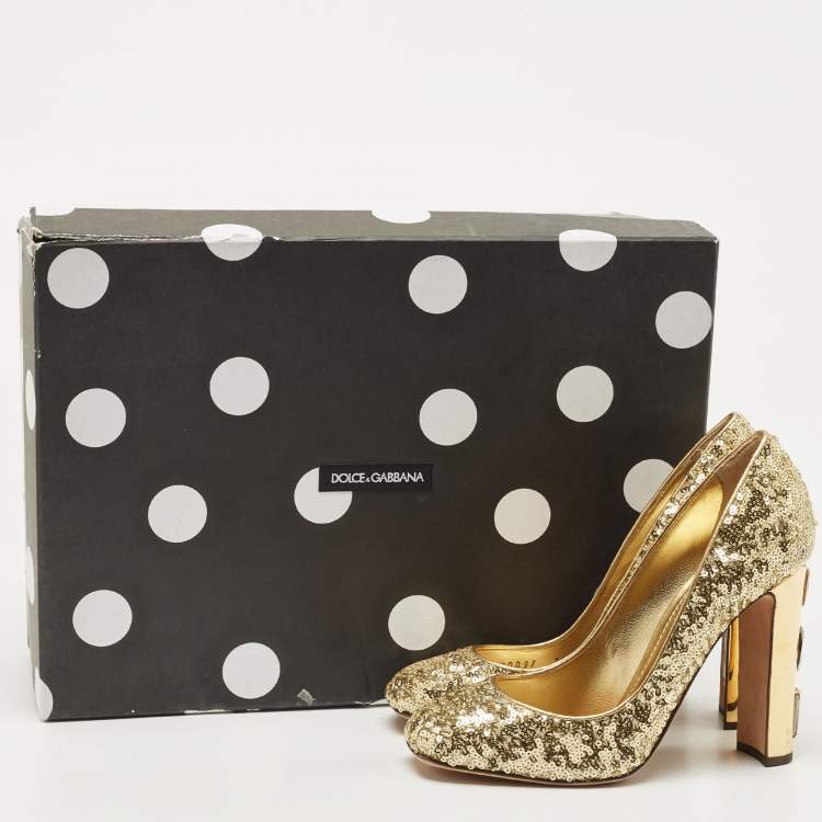 مملوكة مسبقًا Dolce & Gabbana Gold Sequin Block Heels Pumps Size 37
