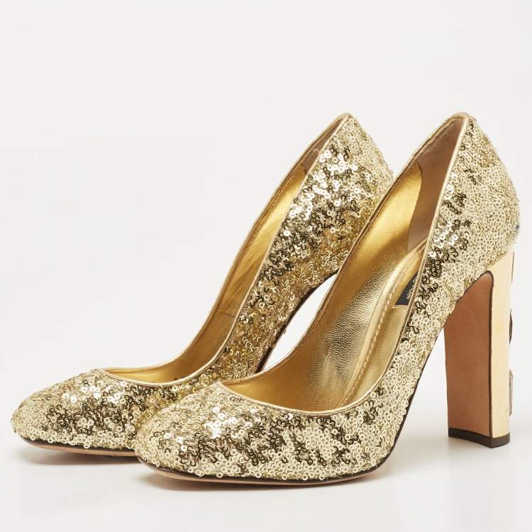 Dolce & Gabbana Gold Sequin Block Heels Pumps Size 37 Dolce & Gabbana ...