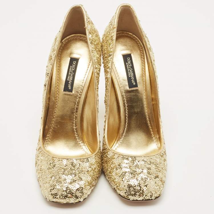 مملوكة مسبقًا Dolce & Gabbana Gold Sequin Block Heels Pumps Size 37