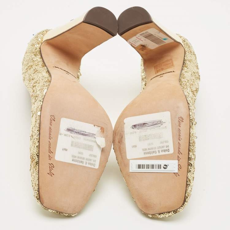 مملوكة مسبقًا Dolce & Gabbana Gold Sequin Block Heels Pumps Size 37
