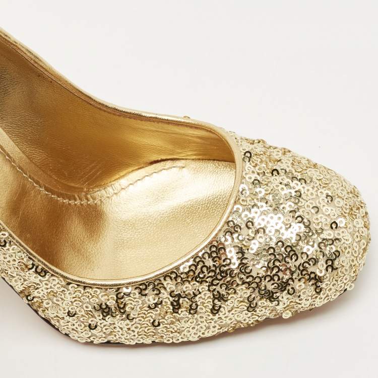 مملوكة مسبقًا Dolce & Gabbana Gold Sequin Block Heels Pumps Size 37