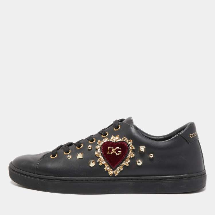 Pre Owned Dolce & Gabbana Black Leather DG Heart  Sneakers Size 39