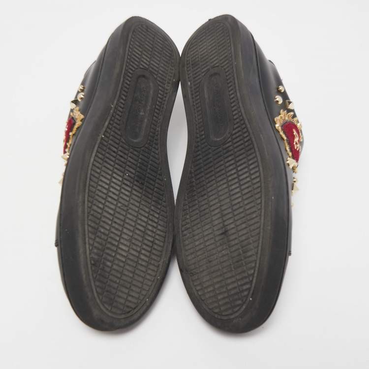 Pre Owned Dolce & Gabbana Black Leather DG Heart  Sneakers Size 39