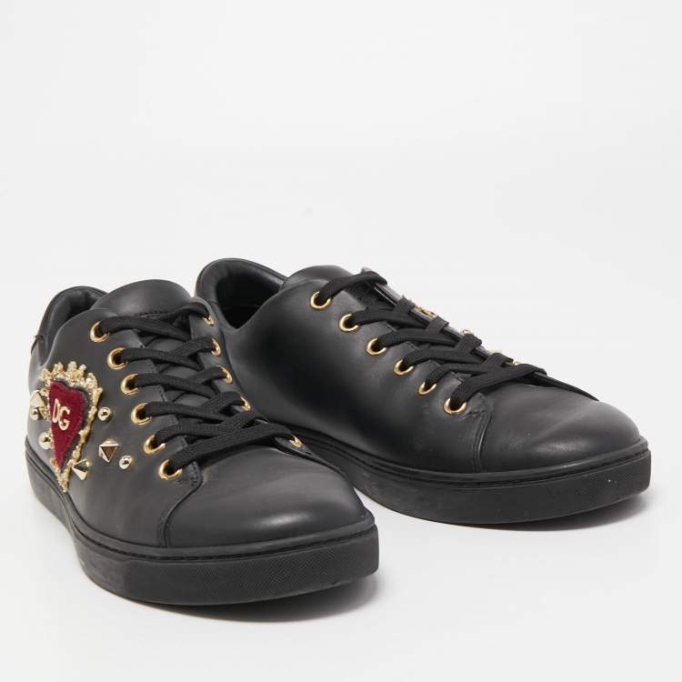 Pre Owned Dolce & Gabbana Black Leather DG Heart  Sneakers Size 39