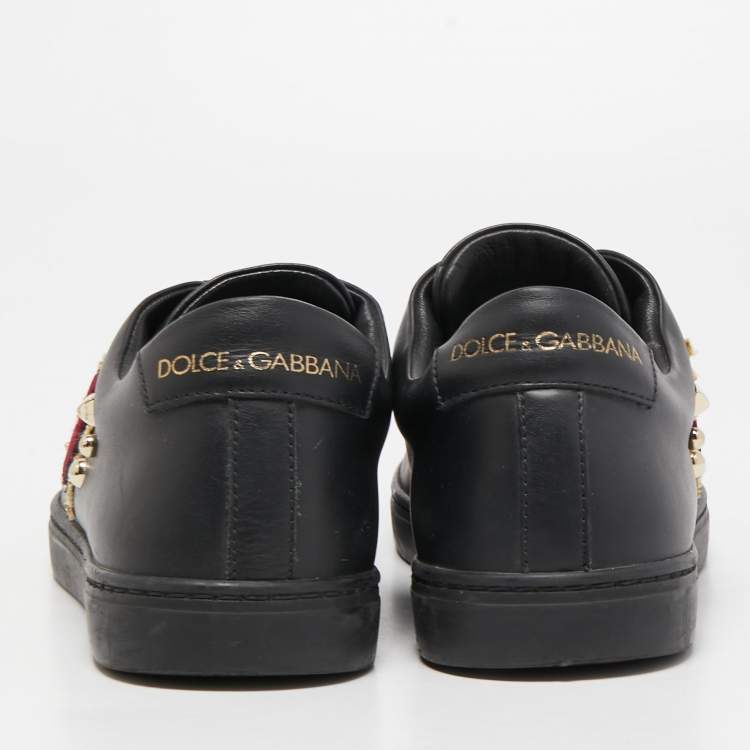 Pre Owned Dolce & Gabbana Black Leather DG Heart  Sneakers Size 39