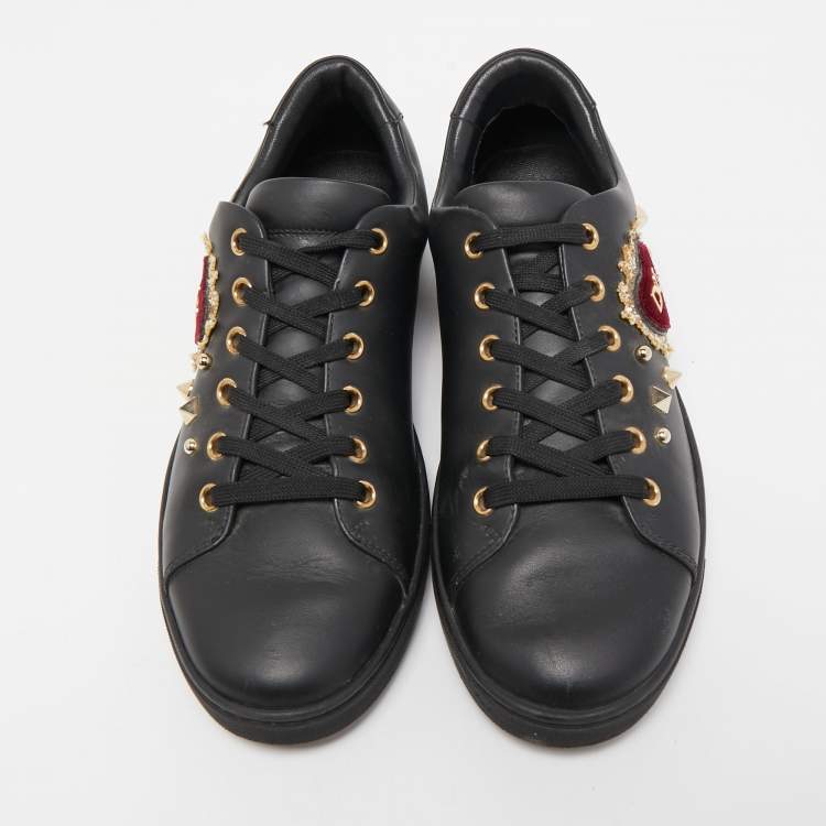 Pre Owned Dolce & Gabbana Black Leather DG Heart  Sneakers Size 39