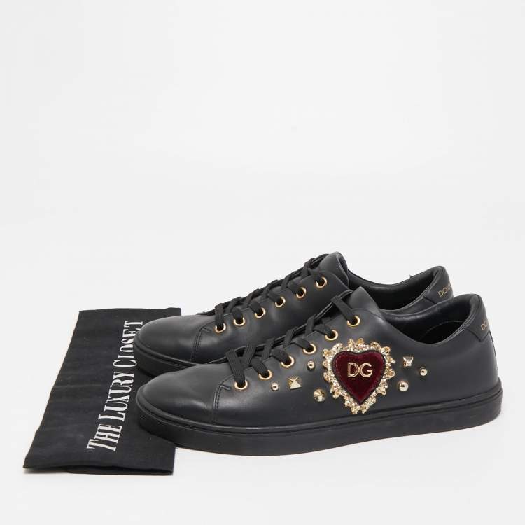 Pre Owned Dolce & Gabbana Black Leather DG Heart  Sneakers Size 39