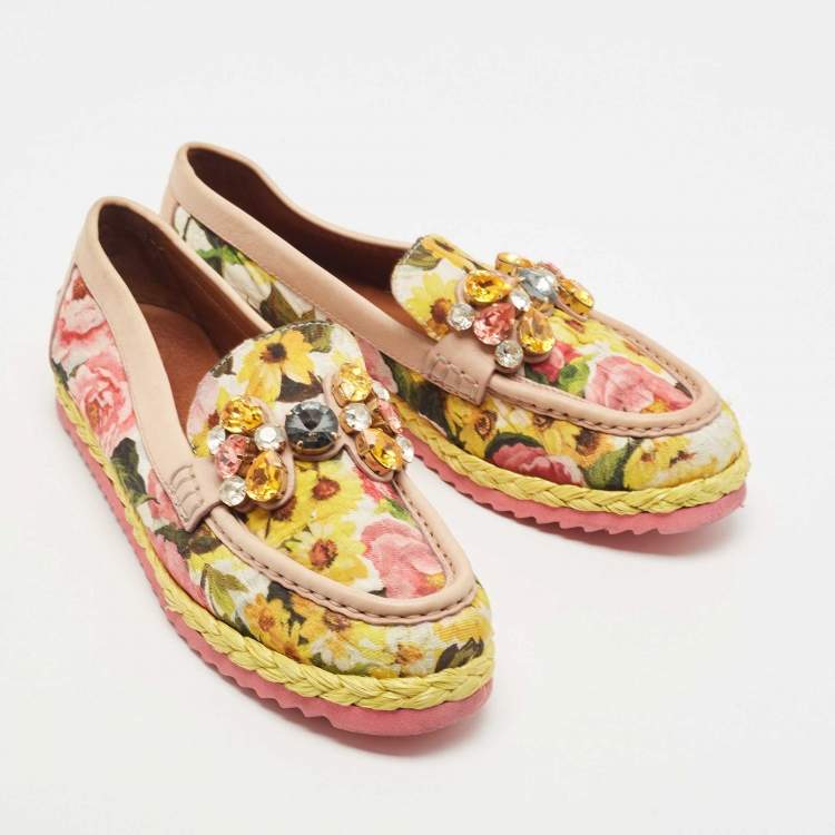 Pre Owned Dolce & Gabbana Multicolor Canvas and Leather Espadrille Loafers Size 39 