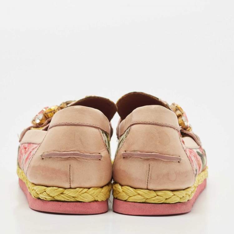 Pre Owned Dolce & Gabbana Multicolor Canvas and Leather Espadrille Loafers Size 39 
