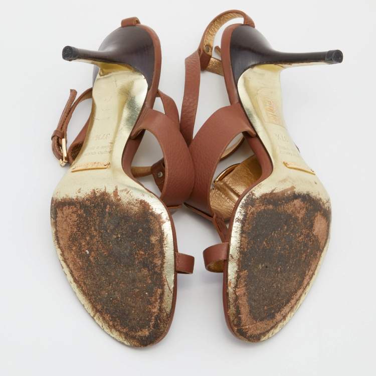 Pre Owned Dolce & Gabbana Brown Leather Buckle ankle Strap Sandals Size 37.5