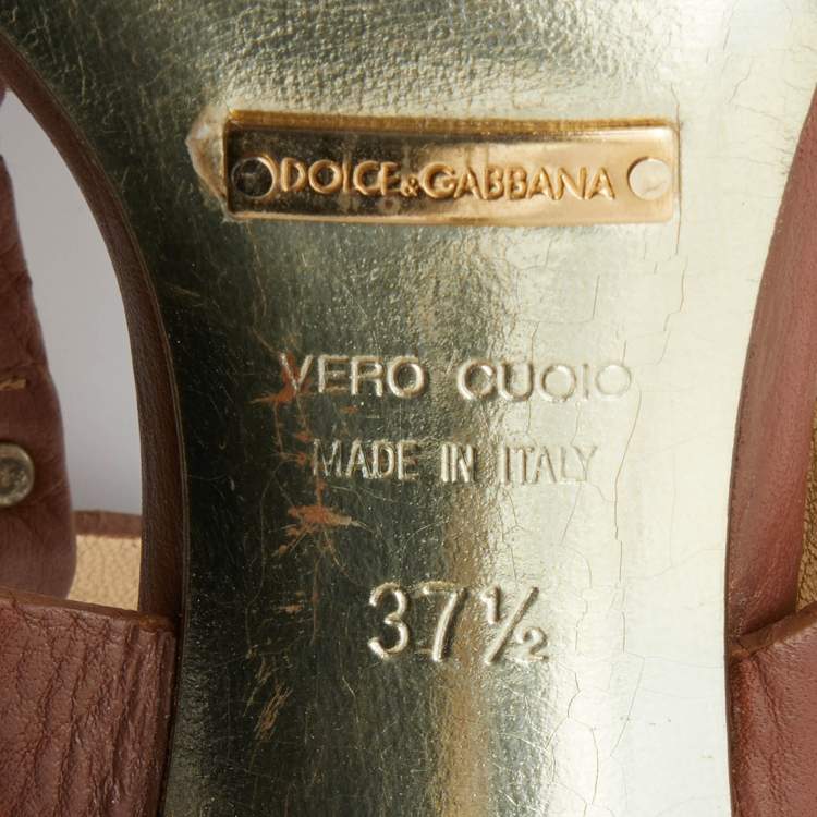 Pre Owned Dolce & Gabbana Brown Leather Buckle ankle Strap Sandals Size 37.5