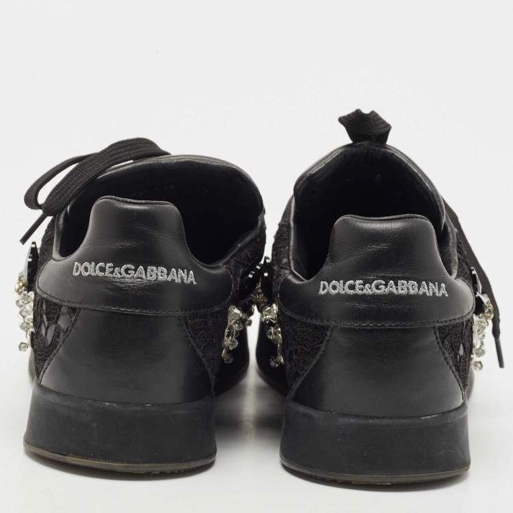 Pre Owned Dolce & Gabbana Black Leather, Lace  Low Top Sneakers Size 37