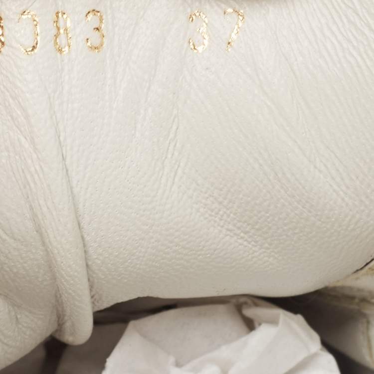 Pre Owned Dolce & Gabbana White Leather and Lace Crystal Embellished Low Top Sneakers Size 37