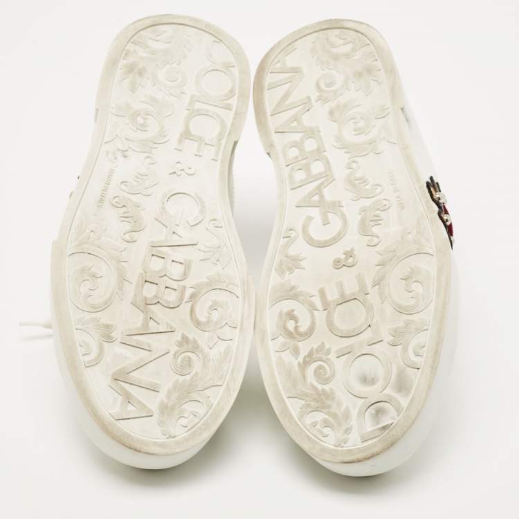 Pre Owned Dolce & Gabbana White Leather Portofino Pearl Embellished Low Top Sneakers Size 39