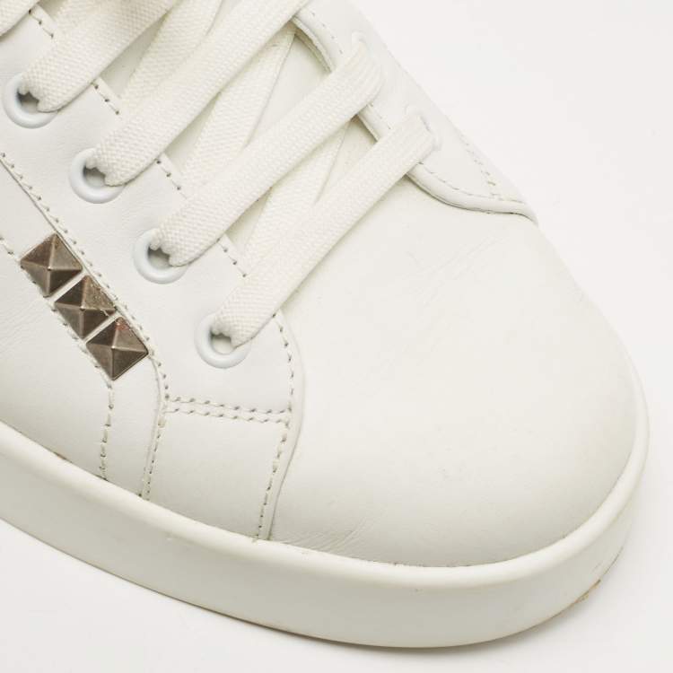 Pre Owned Dolce & Gabbana White Leather Portofino Pearl Embellished Low Top Sneakers Size 39