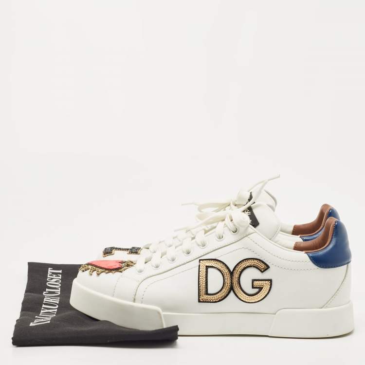Pre Owned Dolce & Gabbana White Leather Sacred Heart Portofino Sneakers Size 40