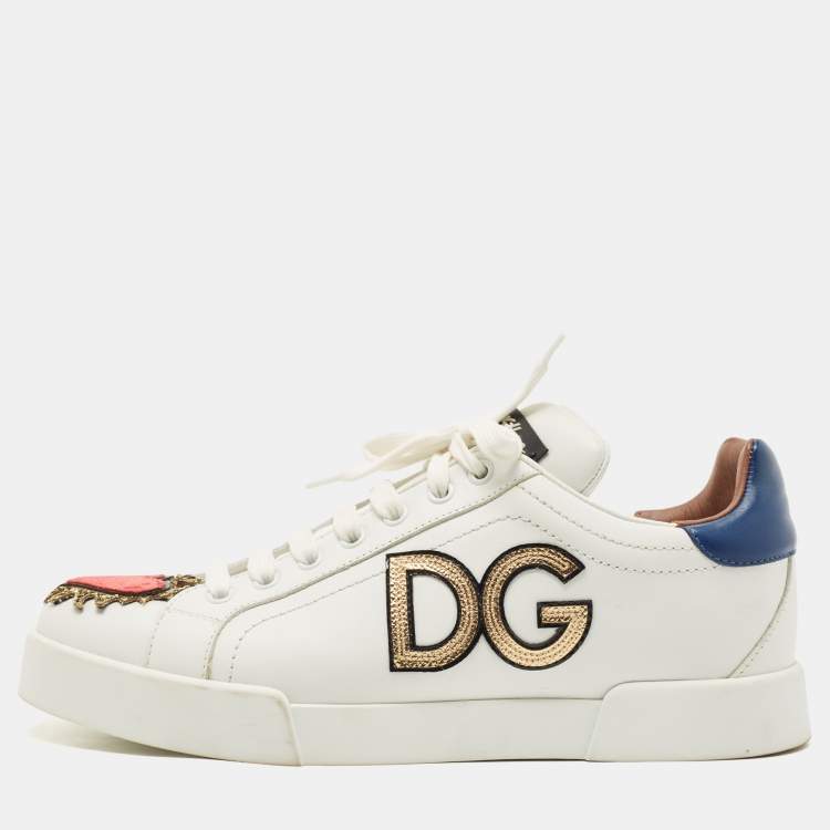 Pre Owned Dolce & Gabbana White Leather Sacred Heart Portofino Sneakers Size 40