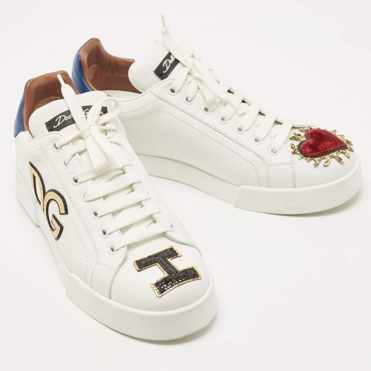 Pre Owned Dolce & Gabbana White Leather Sacred Heart Portofino Sneakers Size 40