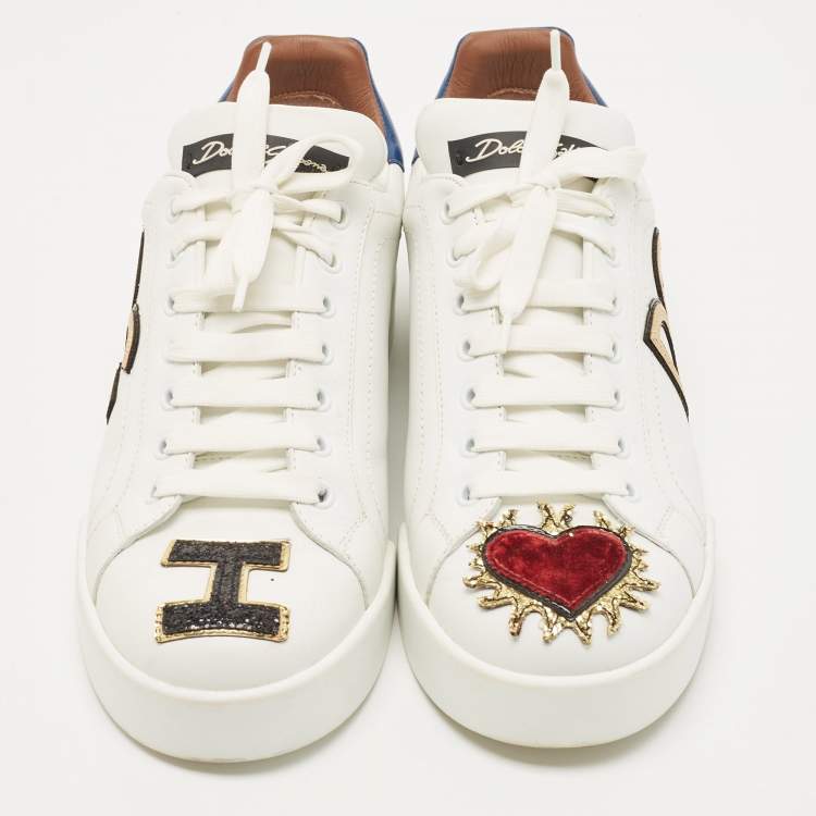Pre Owned Dolce & Gabbana White Leather Sacred Heart Portofino Sneakers Size 40