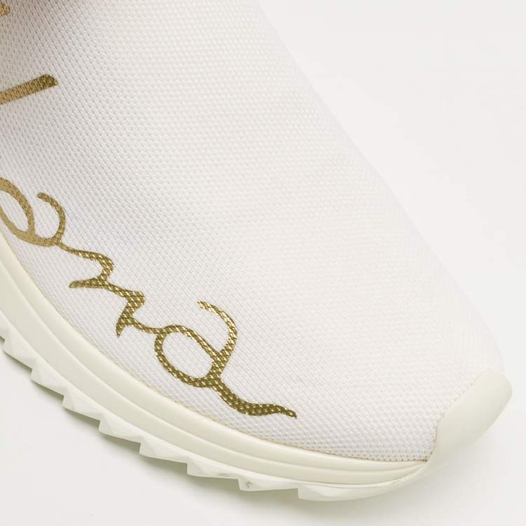 Pre Owned Dolce & Gabbana White /Black Knit Fabric Sorrento Slip on  Sneakers Size 37.5