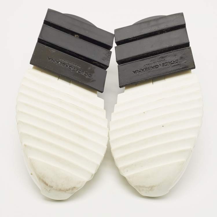 Pre Owned Dolce & Gabbana White /Black Knit Fabric Sorrento Slip on  Sneakers Size 37.5