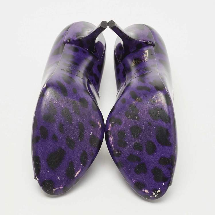 Pre Owned Dolce & Gabbana Purple/Black Animal Print Patent Leather Peep Toe Pumps Size 38.5