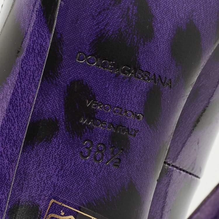 Pre Owned Dolce & Gabbana Purple/Black Animal Print Patent Leather Peep Toe Pumps Size 38.5