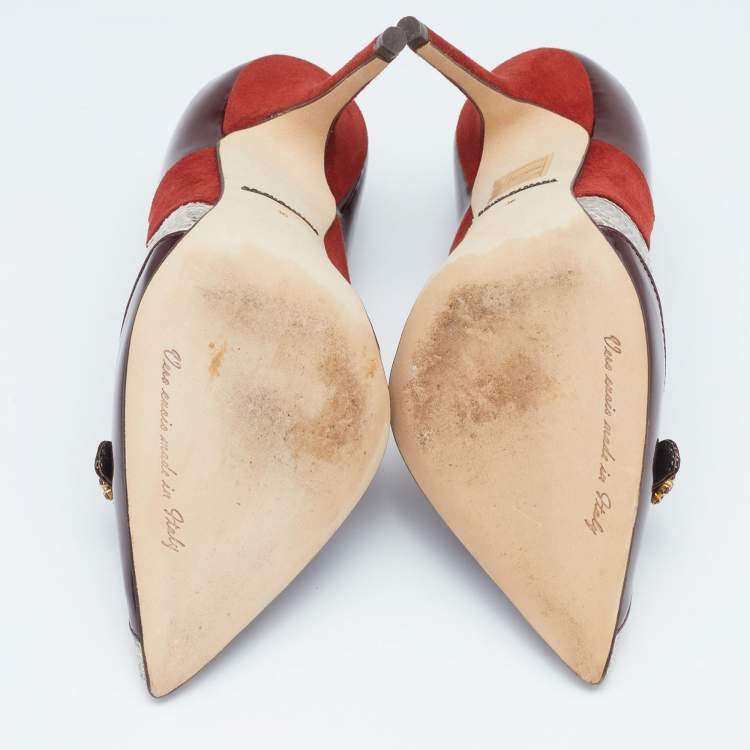 Pre Owned Dolce & Gabbana Tricolor Suede and Watersnake Pointed Toe Pumps Size 36