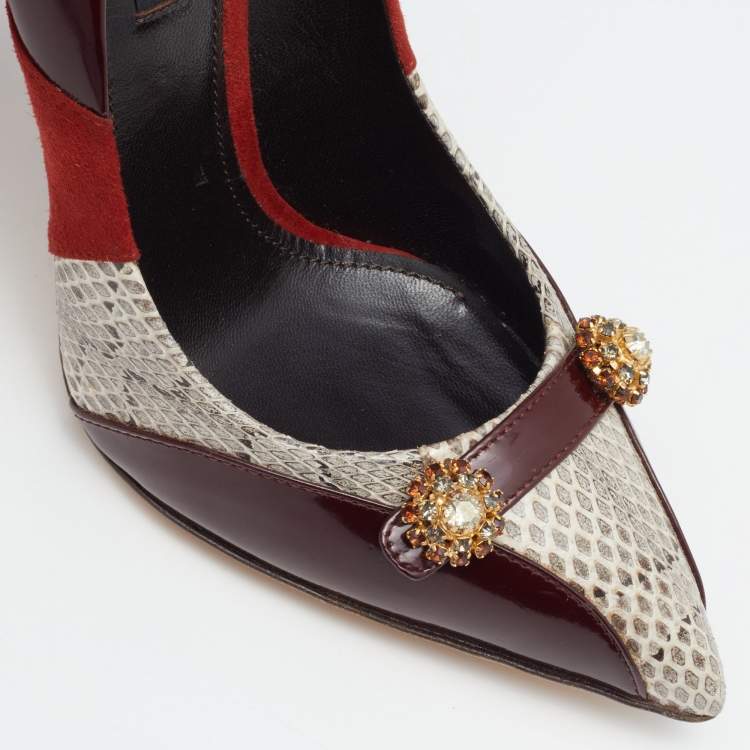 Pre Owned Dolce & Gabbana Tricolor Suede and Watersnake Pointed Toe Pumps Size 36