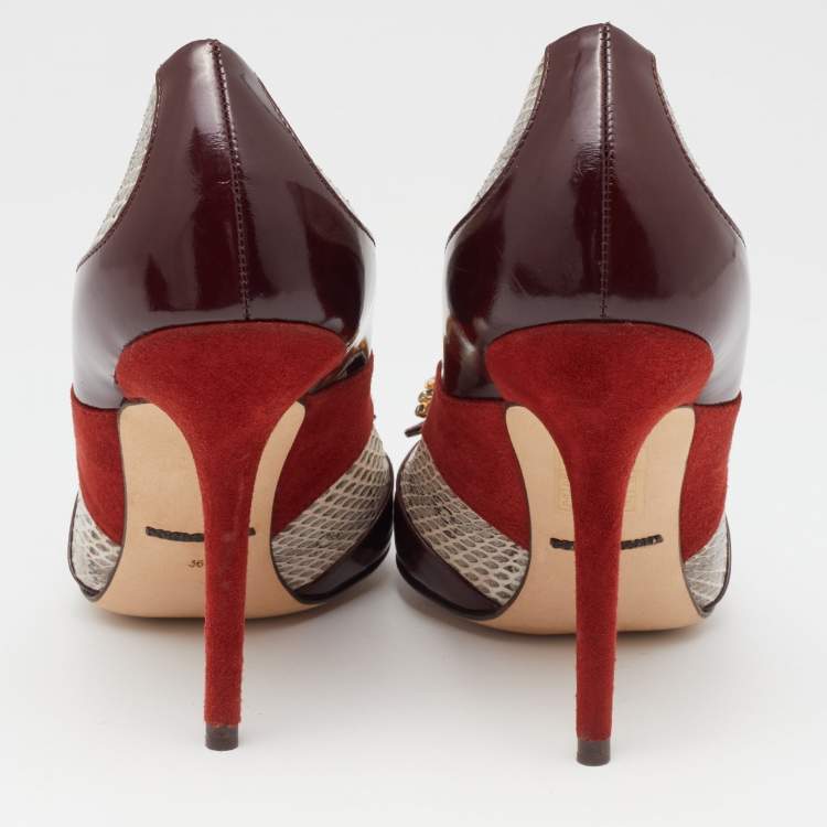 Pre Owned Dolce & Gabbana Tricolor Suede and Watersnake Pointed Toe Pumps Size 36