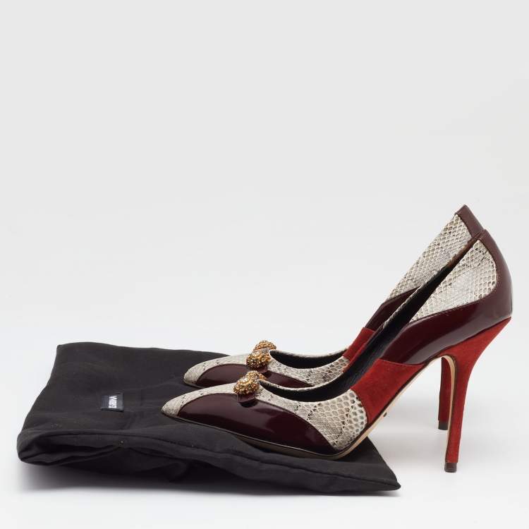 Pre Owned Dolce & Gabbana Tricolor Suede and Watersnake Pointed Toe Pumps Size 36