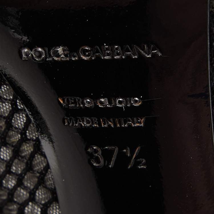 Pre Owned Dolce & Gabbana Black Lace and Mesh Peep Toe Booties Size 37.5