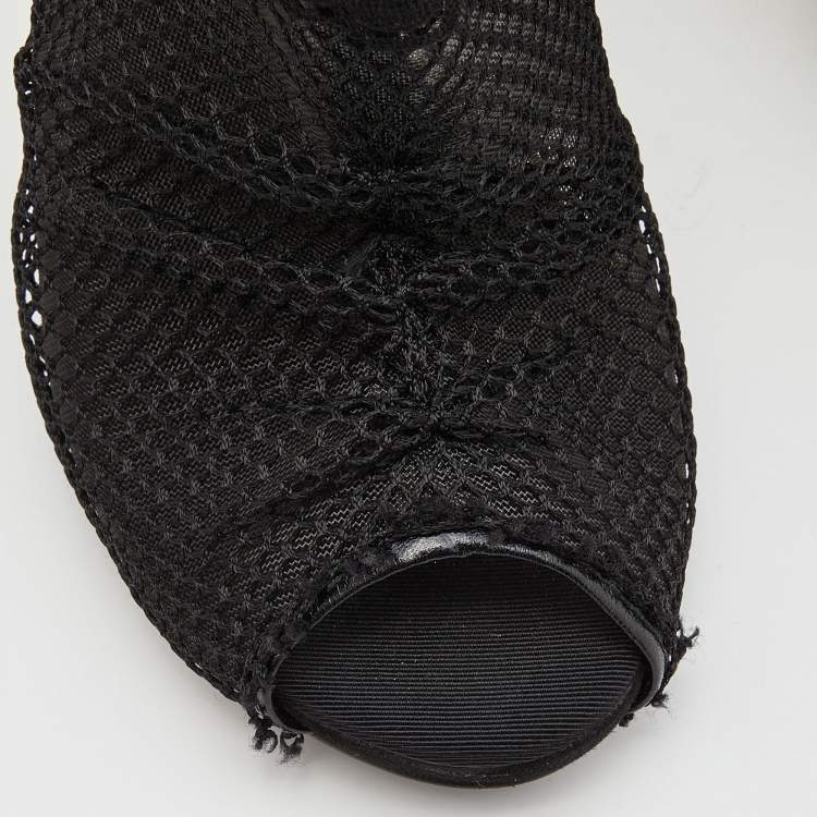 Pre Owned Dolce & Gabbana Black Lace and Mesh Peep Toe Booties Size 37.5