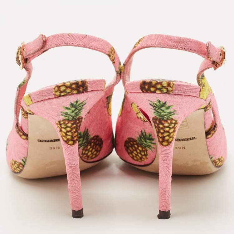 Pre Owned Dolce & Gabbana Pink Pineapple Print Fabric Embellished Slingback Pumps Size 39.5