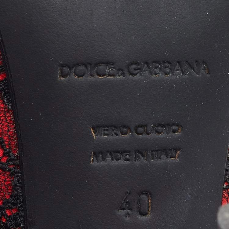Pre Owned Dolce & Gabbana Red/Black Satin and Lace Peep Toe Pumps Size 40
