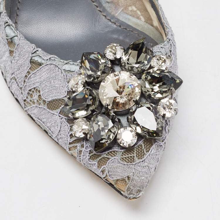 مملوكة مسبقًا Dolce & Gabbana Grey Lace Bellucci Pumps Size 38